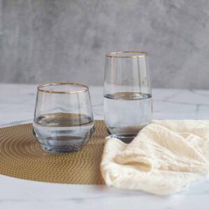 Set x 6 vasos convexos fume con borde dorado